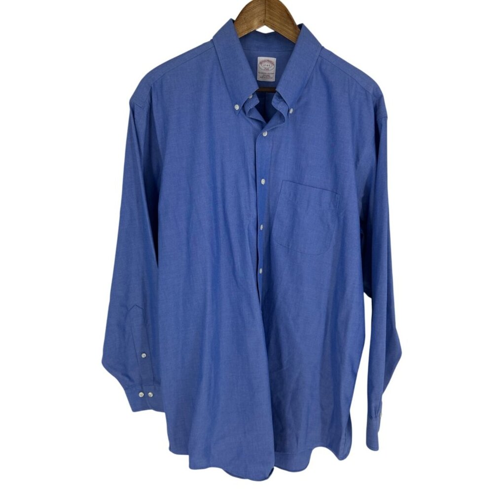 Brooks Brothers Mens Blue Non-Iron Cotton Button-Down Shirt Size 17-4/5
